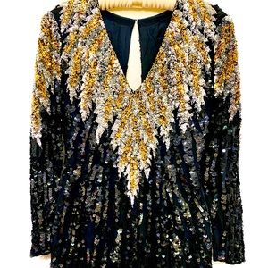 SZ M- Silk sequined floor length gown